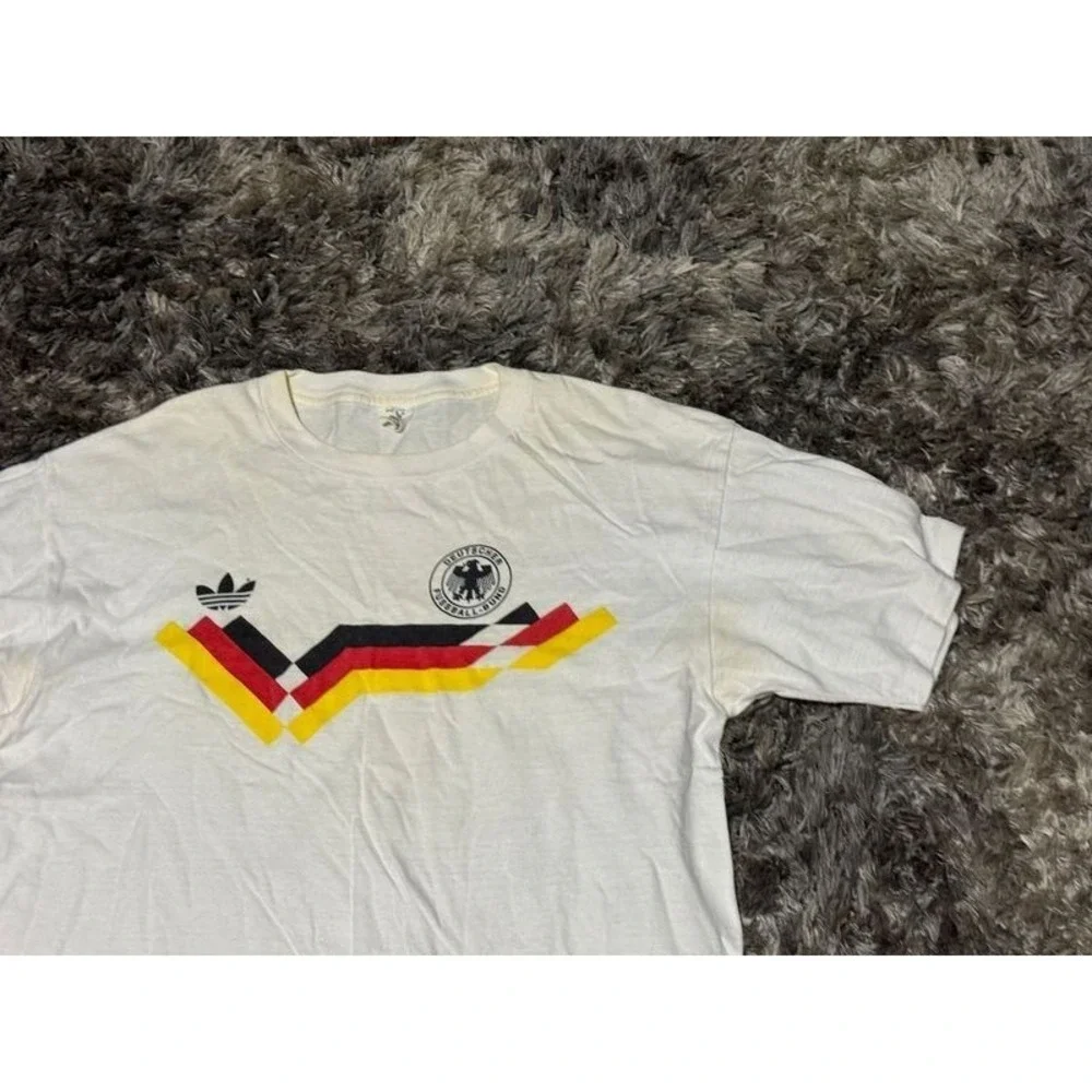1990 Retro Size L Adidas Mens White Crew‎ Neck Germany Home Football T-Shirt